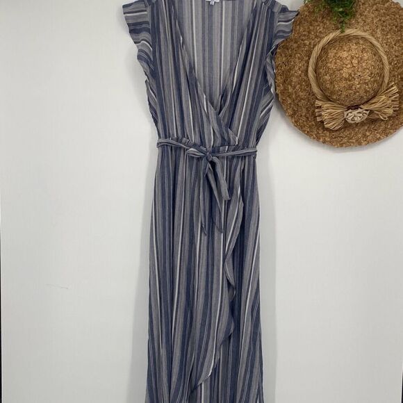New Splendid Chambray‎ Multi Stripe Tulip Sleeve Wrap Dress Size Small - Picture 5 of 16